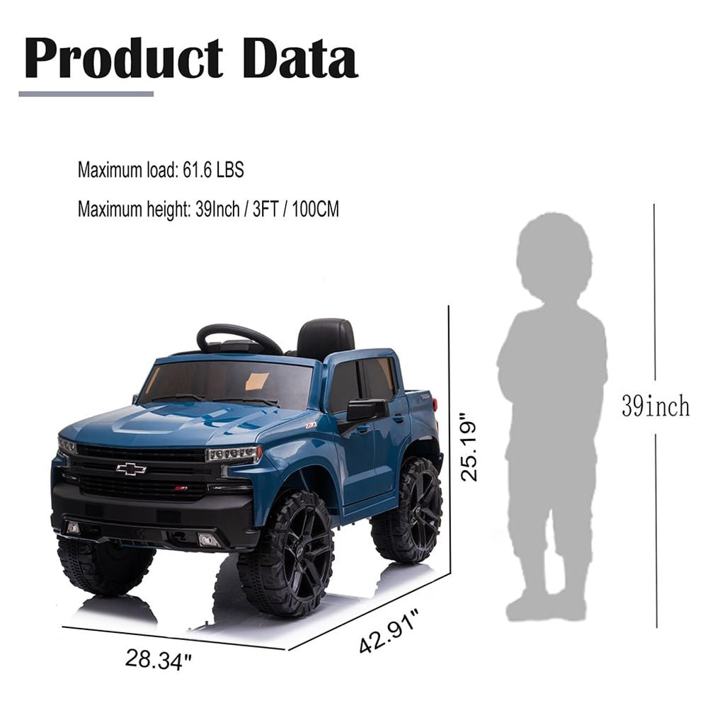 Chevrolet Silverado 12V Powered Ride on Cars for Kids, Remote Control, LED Light, MP3 Player, Electric Ride on Toys Truck for Boys Girls Gifts, White