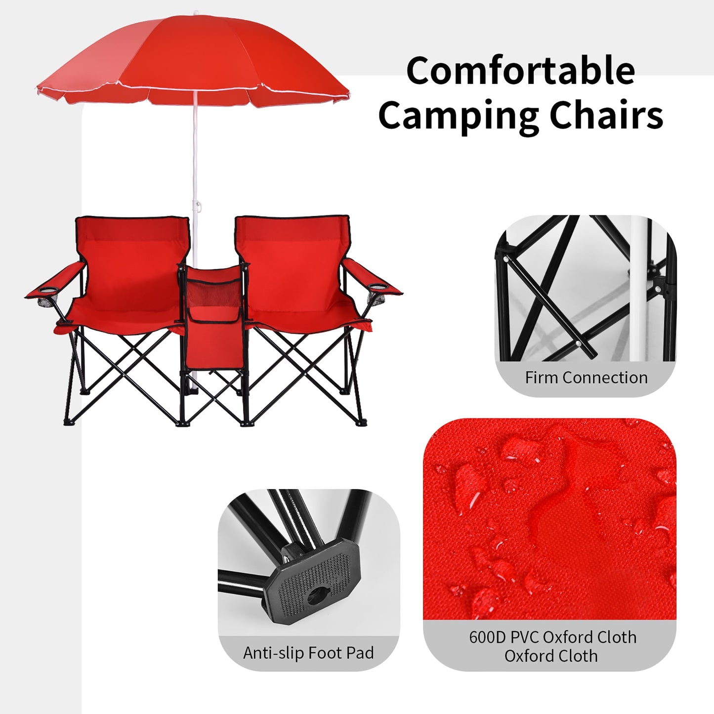 Costway Portable Folding Picnic Double Chair W/Umbrella Table Cooler Beach Camping Chair
