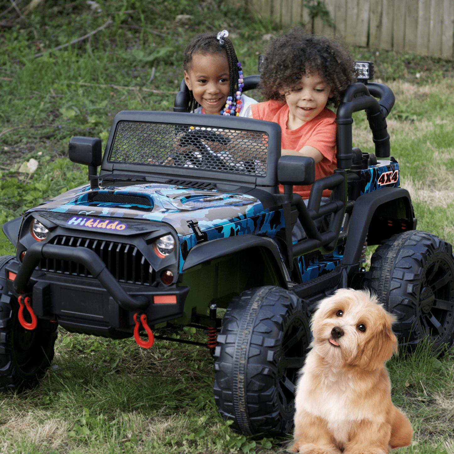Hikiddo 24 Volt Ride on Toys, 2-Seater Ride on Truck Electric Car for Big Kids with Remote, Bluetooth - Army Green