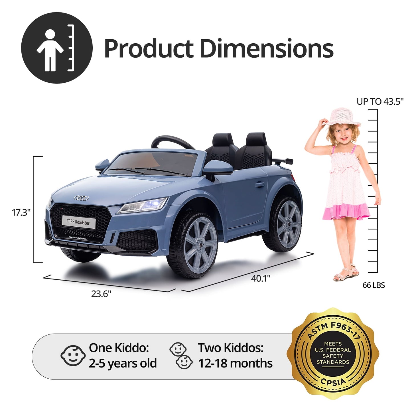 Hikiddo Electric Ride on Car for Kids, Licensed Audi 12V 7Ah Kids Ride-on Toy for Toddlers 2-5 Girl with Remote, Bluetooth - Pink