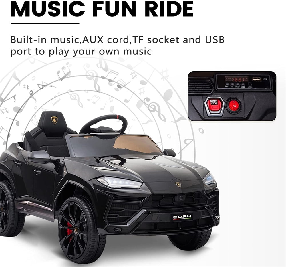 Lamborghini Urus 12V Electric Powered Ride on Car Toys for Girls Boys, Black Kids Electric Vehicles Ride on Toys with Remote Control, Foot Pedal, MP3 Player and LED Headlights, CL61