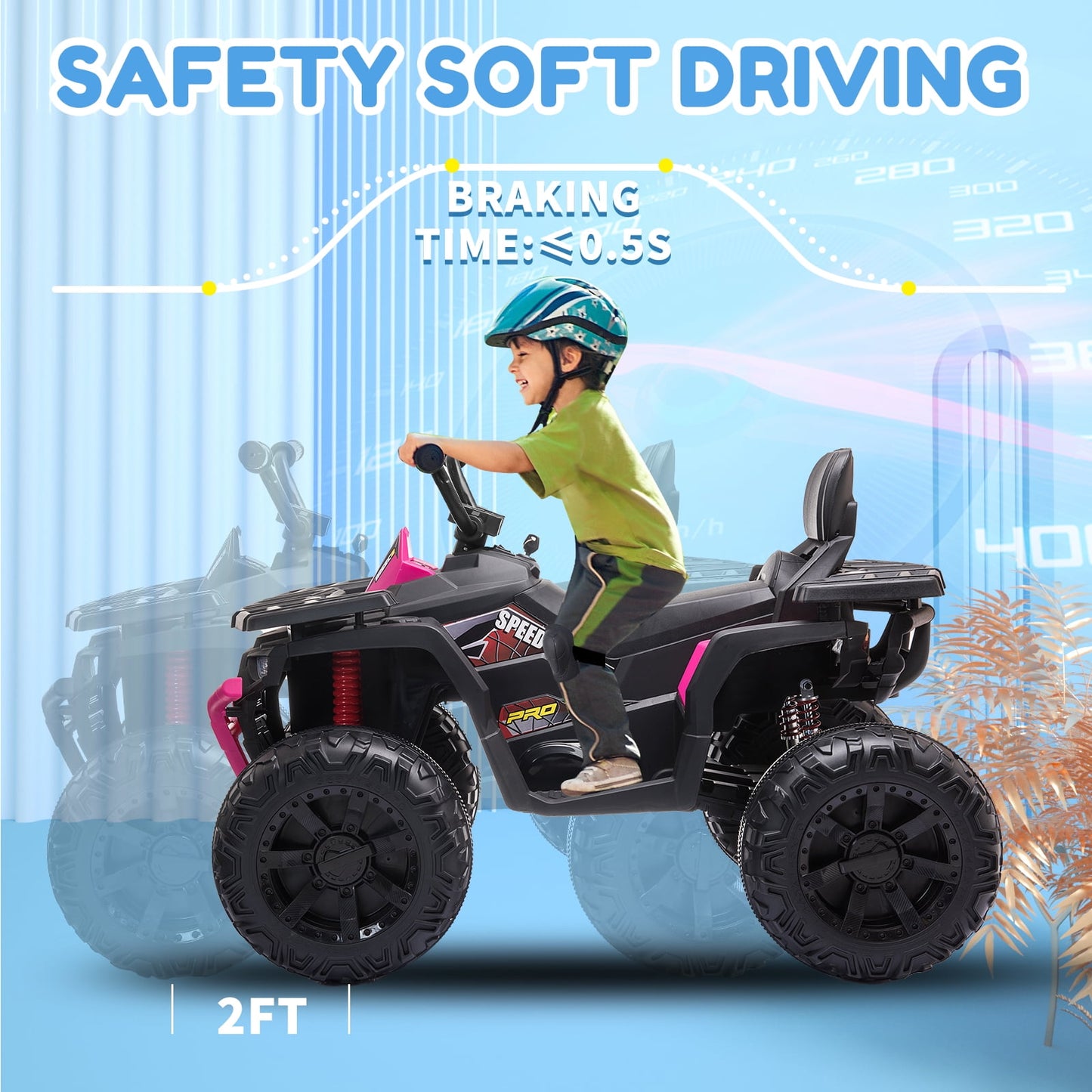 Joyracer 24V Kids Ride on ATV with 2 Seater, 2* 200W Motor 9AH Battery Powered Electric Car w/ LED Lights, High & Low Speed, Music, Suspension, 24 Volt Ride on Toy 4 Wheeler Quad for Boys Girls,Black