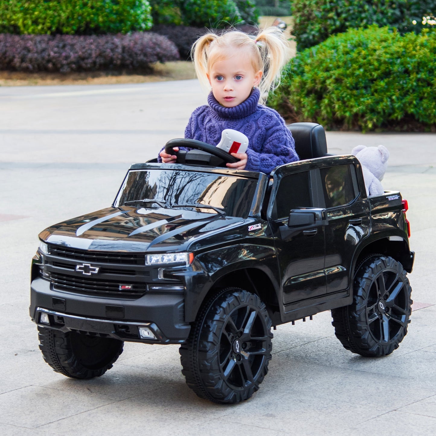 Chevrolet Silverado 12V Powered Ride on Cars for Kids, Remote Control, LED Light, MP3 Player, Electric Ride on Toys Truck for Boys Girls Gifts, White