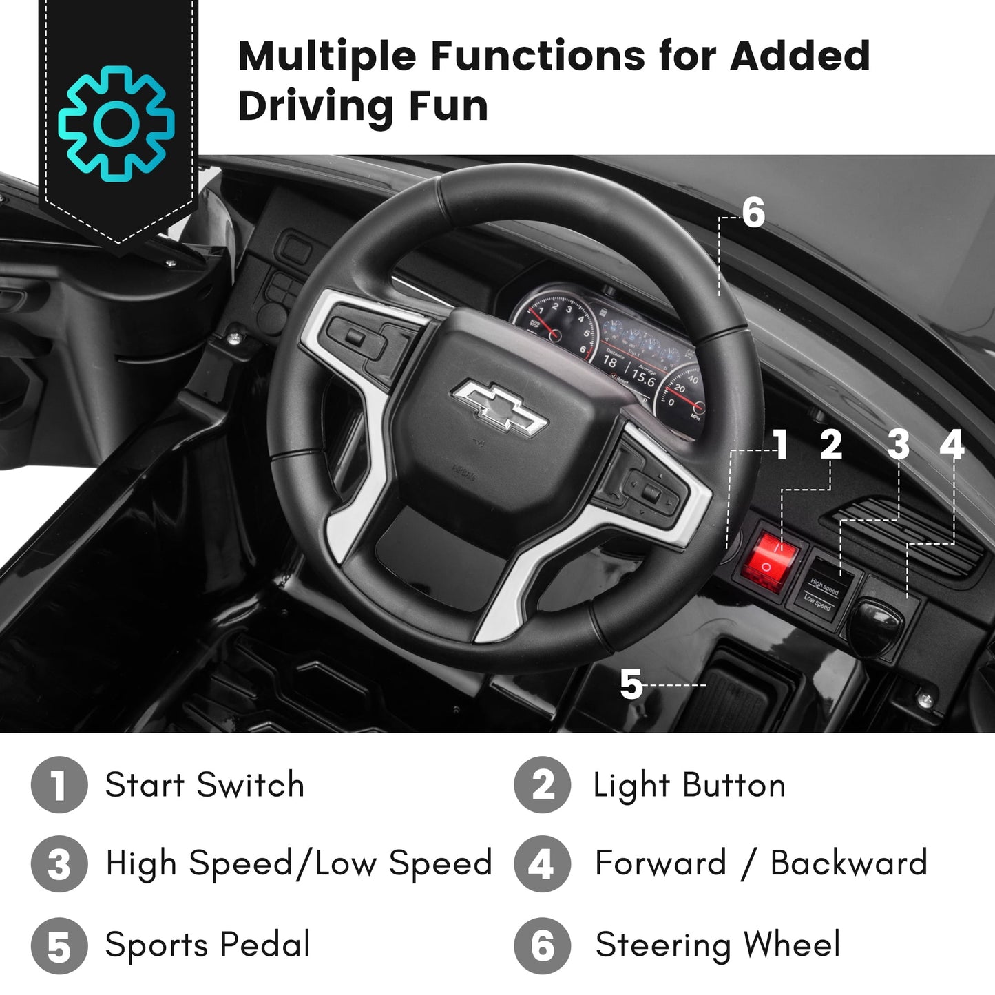 Kids Ride on Car, 12V Powered Ride on Toy with Remote Control, 4 Wheels Suspension, Safety Belt, MP3 Player, LED Lights, Electric Vehicles for 3-5 Years Boys Girls, Black