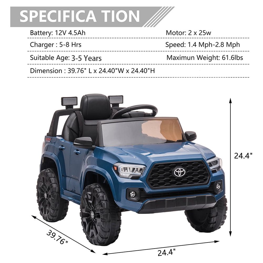 Licensed Toyota Tacoma Electric Ride on Vehicle for Kids, 12V Powered Ride on Car Toys with Remote Control, LED Lights, MP3 Player, Green