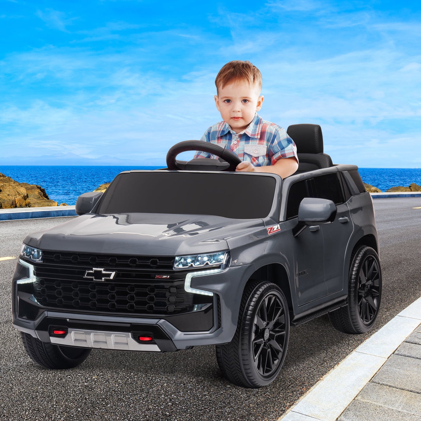 Kids Ride on Car, 12V Powered Ride on Toy with Remote Control, 4 Wheels Suspension, Safety Belt, MP3 Player, LED Lights, Electric Vehicles for 3-5 Years Boys Girls, Black