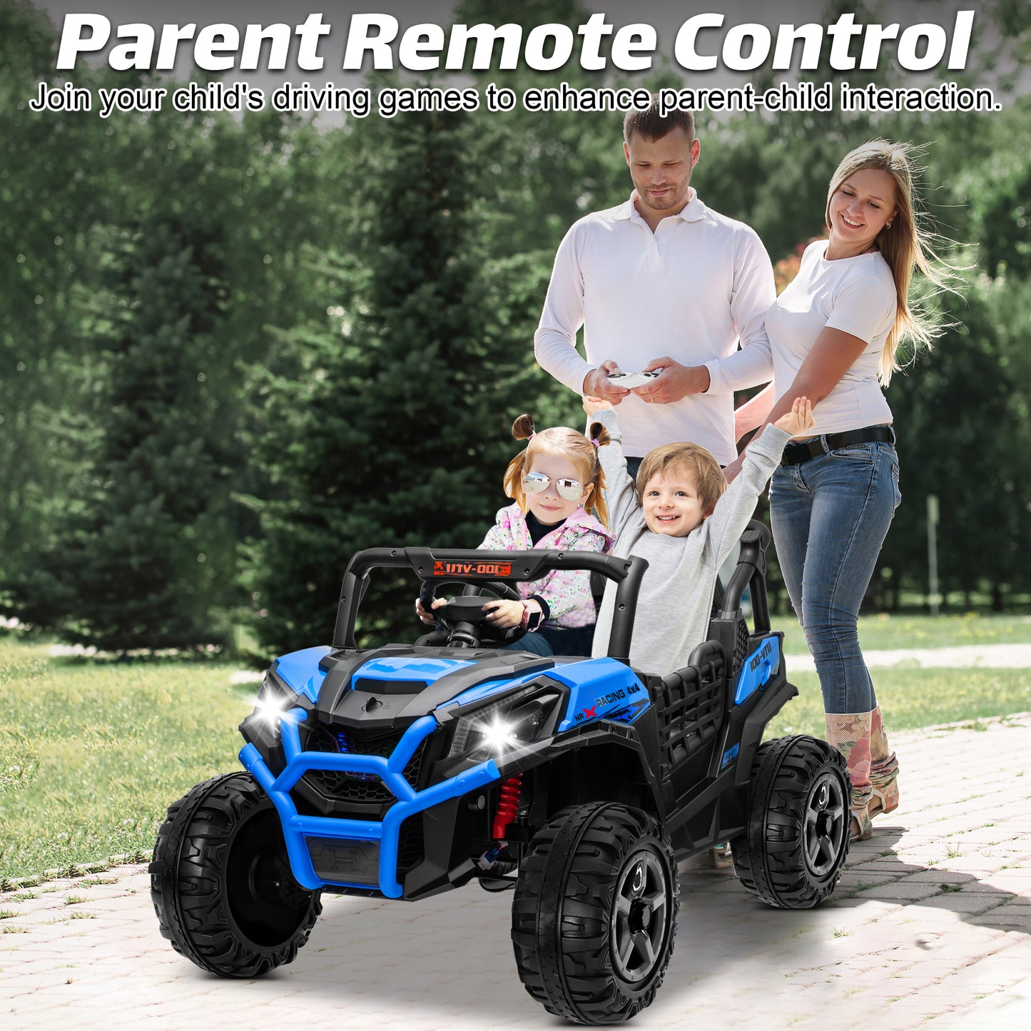 Joyracer 4WD 24V Ride on Toys Car w/ 2 XL Seater Remote Control, Electric Off-Road UTV w/ 4*200W Motor, Powered 4-Wheeler Toy, LED Lights, Spring Suspension, 3 Speeds, Bluetooth Music, Black