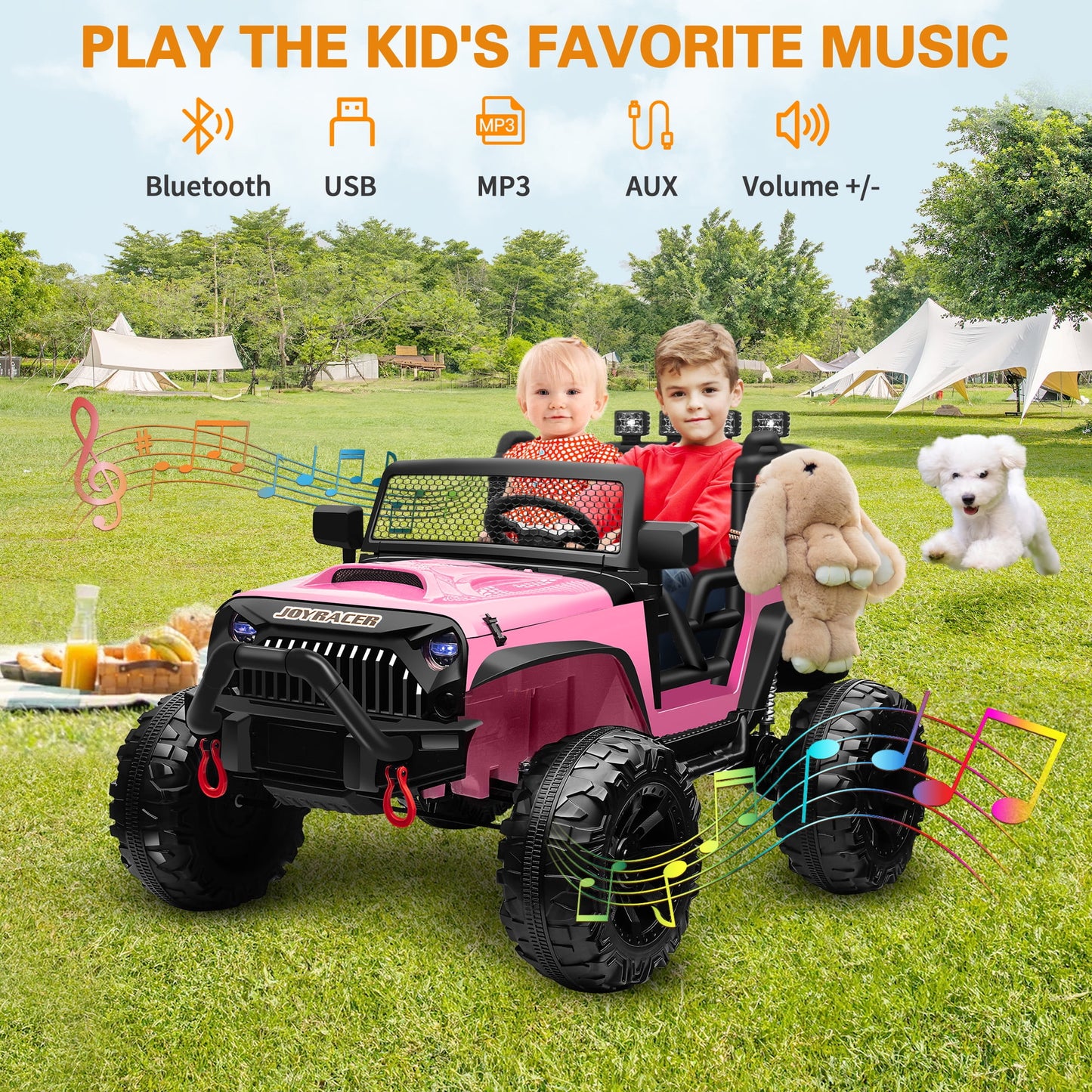 Joyracer 4x4 24V Kids Ride on Truck Car with Remote Control & 2 Seater,800W Motor, 9AH Battery Powered Ride on Toys w/ Spring Suspension,  3 Speeds,LED Lights, MP3/Bluetooth Music for Girl Boy, Pink