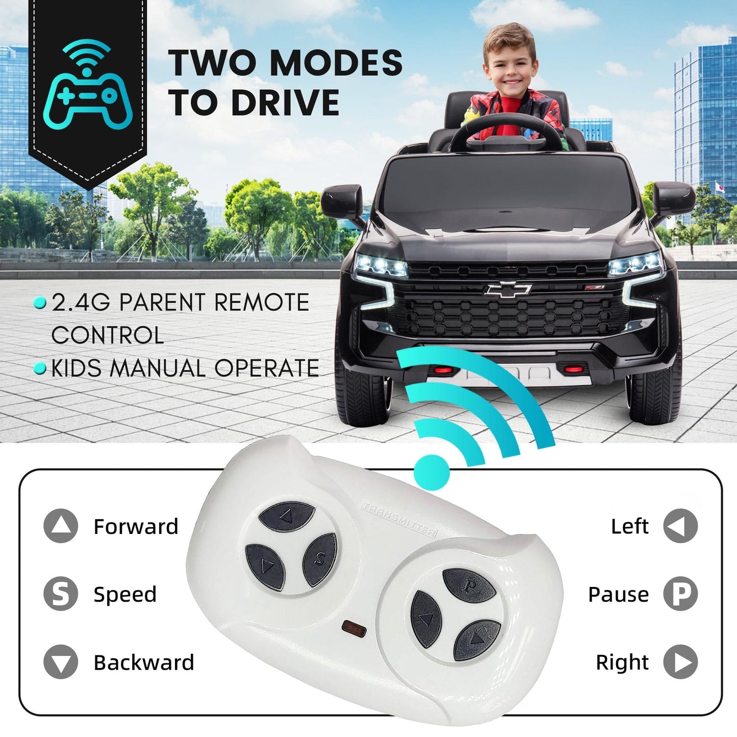 Kids Ride on Car, 12V Powered Ride on Toy with Remote Control, 4 Wheels Suspension, Safety Belt, MP3 Player, LED Lights, Electric Vehicles for 3-5 Years Boys Girls, Black