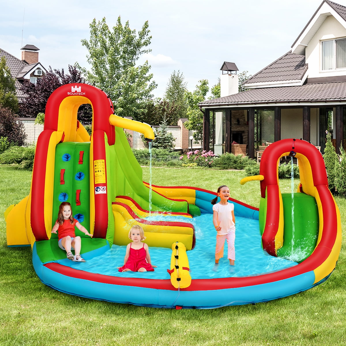Costway Kids Inflatable Water Slide Bounce Park Splash Pool with Water Cannon & 480W Blower