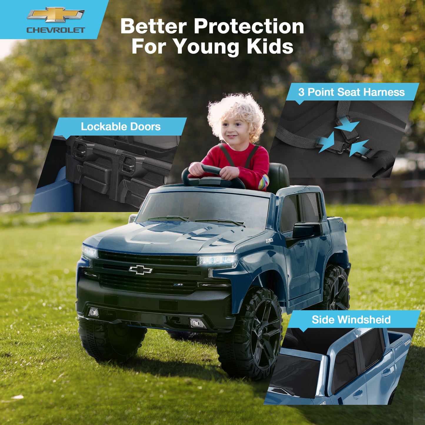 FUNTOK Licensed Chevrolet Silverado 12V Kids Electric Powered Ride on Toy Car with Remote Control & Music Player, Black