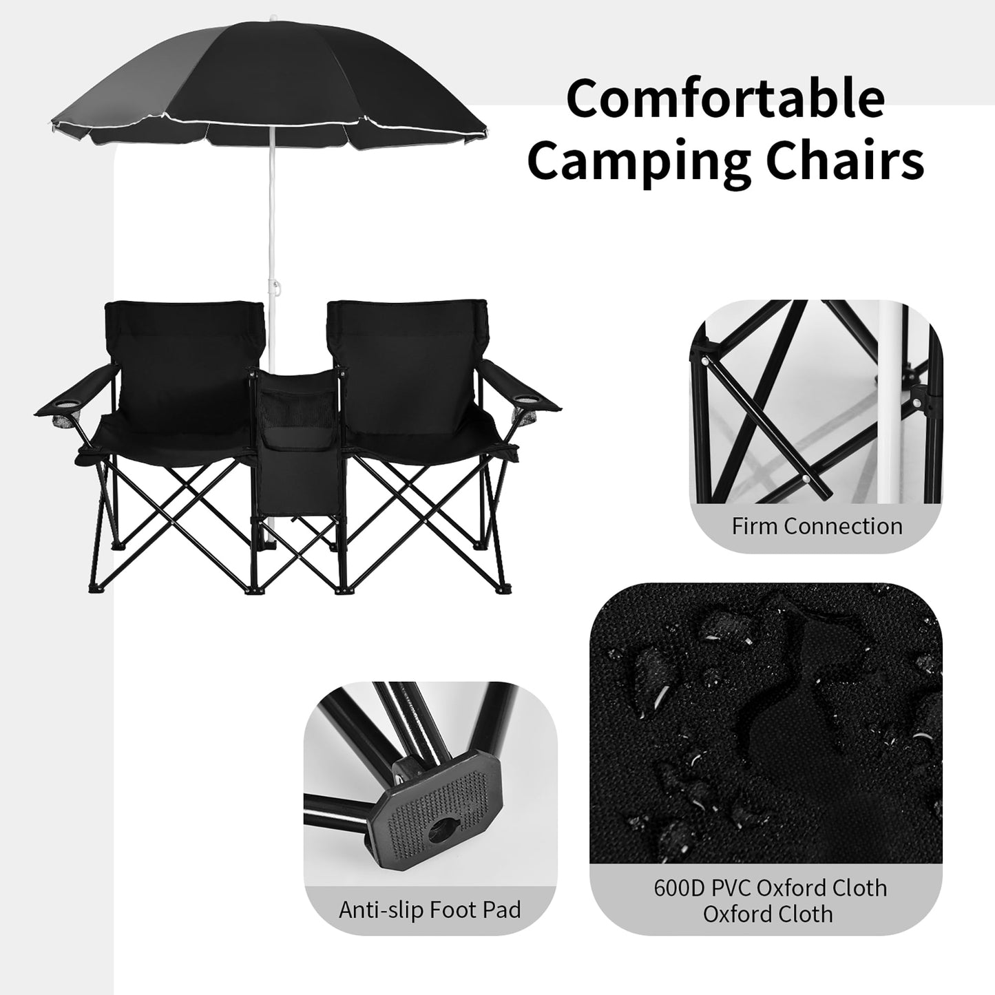 Costway Portable Folding Picnic Double Chair W/Umbrella Table Cooler Beach Camping Chair