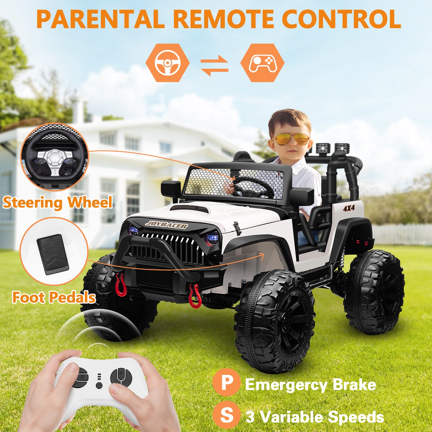 Joyracer 4x4 24V Kids Ride on Truck Car with Remote Control & 2 Seater,800W Motor, 9AH Battery Powered Ride on Toys w/ Spring Suspension,  3 Speeds,LED Lights, MP3/Bluetooth Music for Girl Boy, Pink