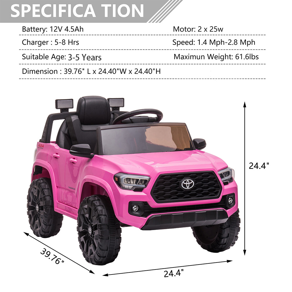 Licensed Toyota Tacoma Electric Ride on Vehicle for Kids, 12V Powered Ride on Car Toys with Remote Control, LED Lights, MP3 Player, Green