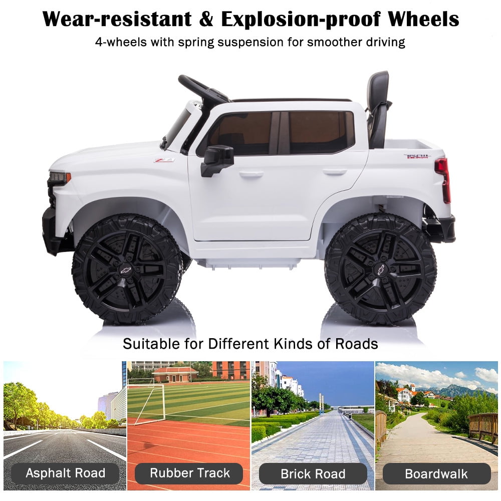 Chevrolet Silverado 12V Ride on Truck, Black Ride on Toys with Remote Control, Battery Powered Ride on Cars for Boys, Electric Cars for Kids to Ride, LED Lights, MP3 Music, Foot Pedal, CL220