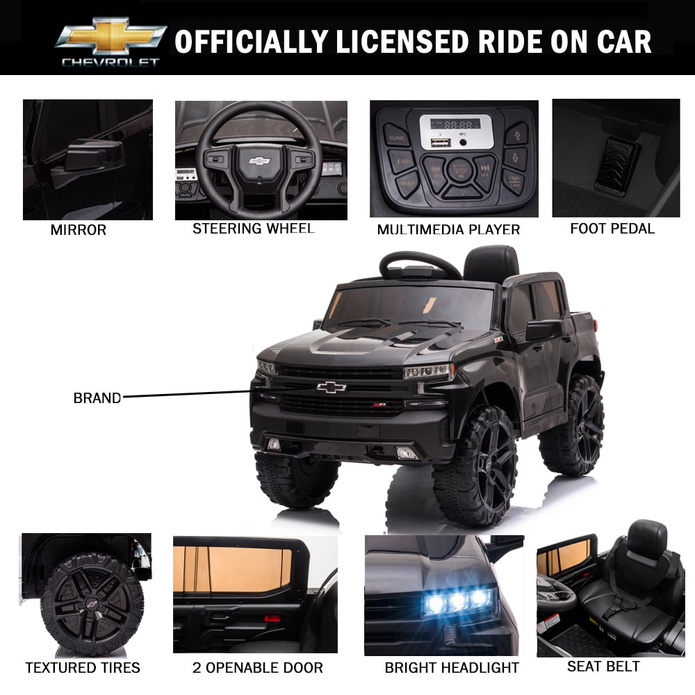 Chevrolet Silverado 12V Powered Ride on Cars for Kids, Remote Control, LED Light, MP3 Player, Electric Ride on Toys Truck for Boys Girls Gifts, White