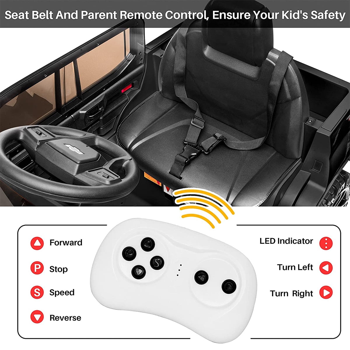 FUNTOK Licensed Chevrolet Silverado 12V Kids Electric Powered Ride on Toy Car with Remote Control & Music Player, Black