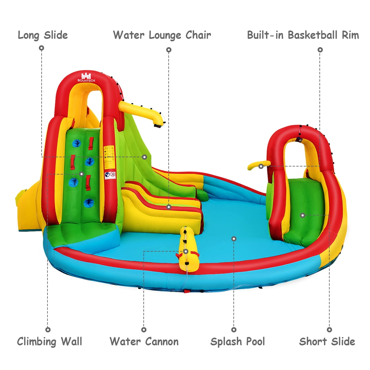 Costway Kids Inflatable Water Slide Bounce Park Splash Pool with Water Cannon & 480W Blower