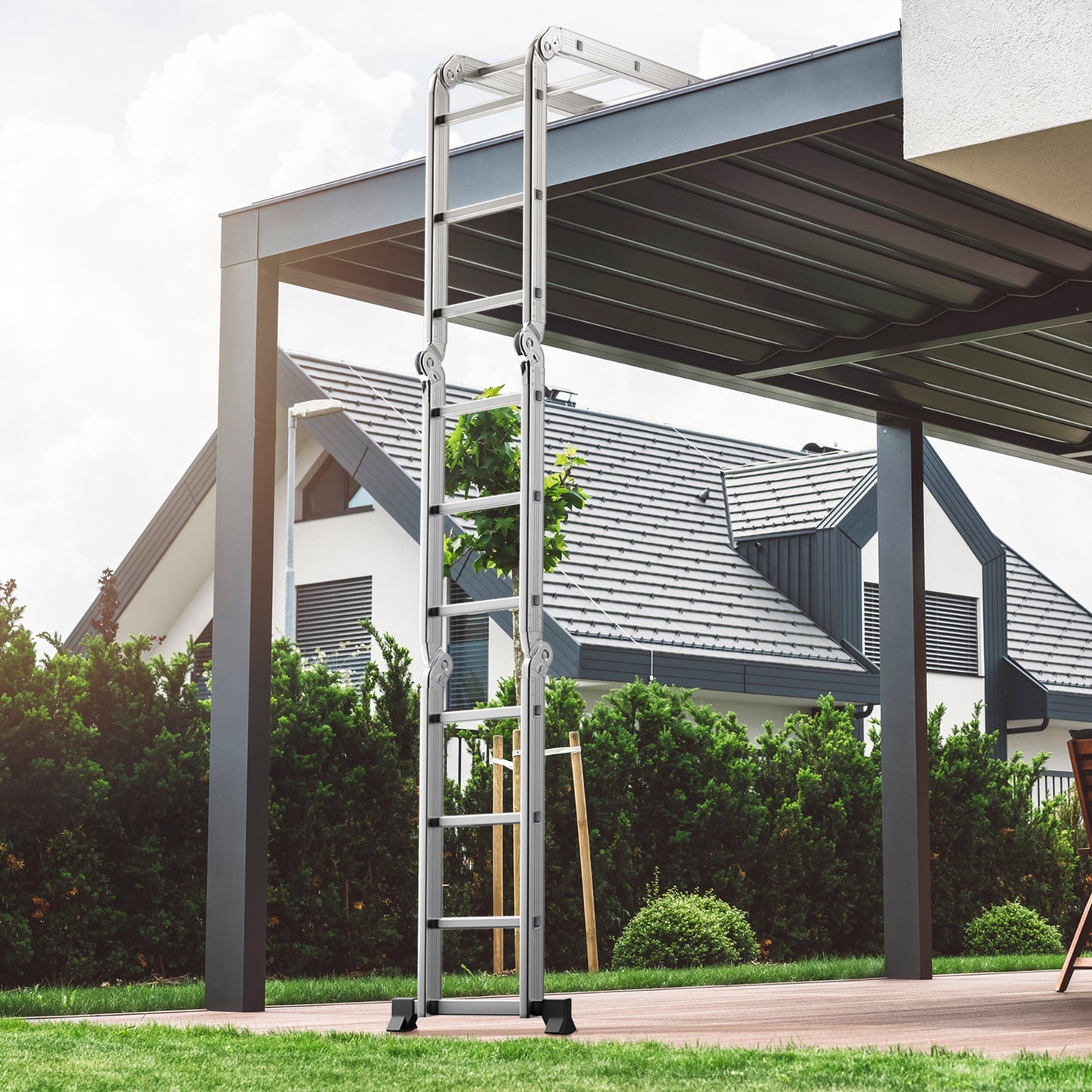 Gymax 12Ft Folding Step Ladder 7-in-1 Aluminium Alloy Extension Ladder 330 Lbs