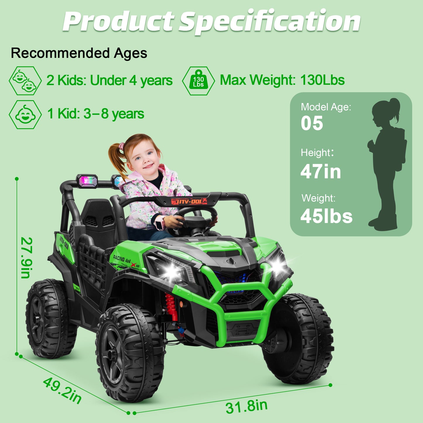Joyracer 4WD 24V Ride on Toys Car w/ 2 XL Seater Remote Control, Electric Off-Road UTV w/ 4*200W Motor, Powered 4-Wheeler Toy, LED Lights, Spring Suspension, 3 Speeds, Bluetooth Music, Black