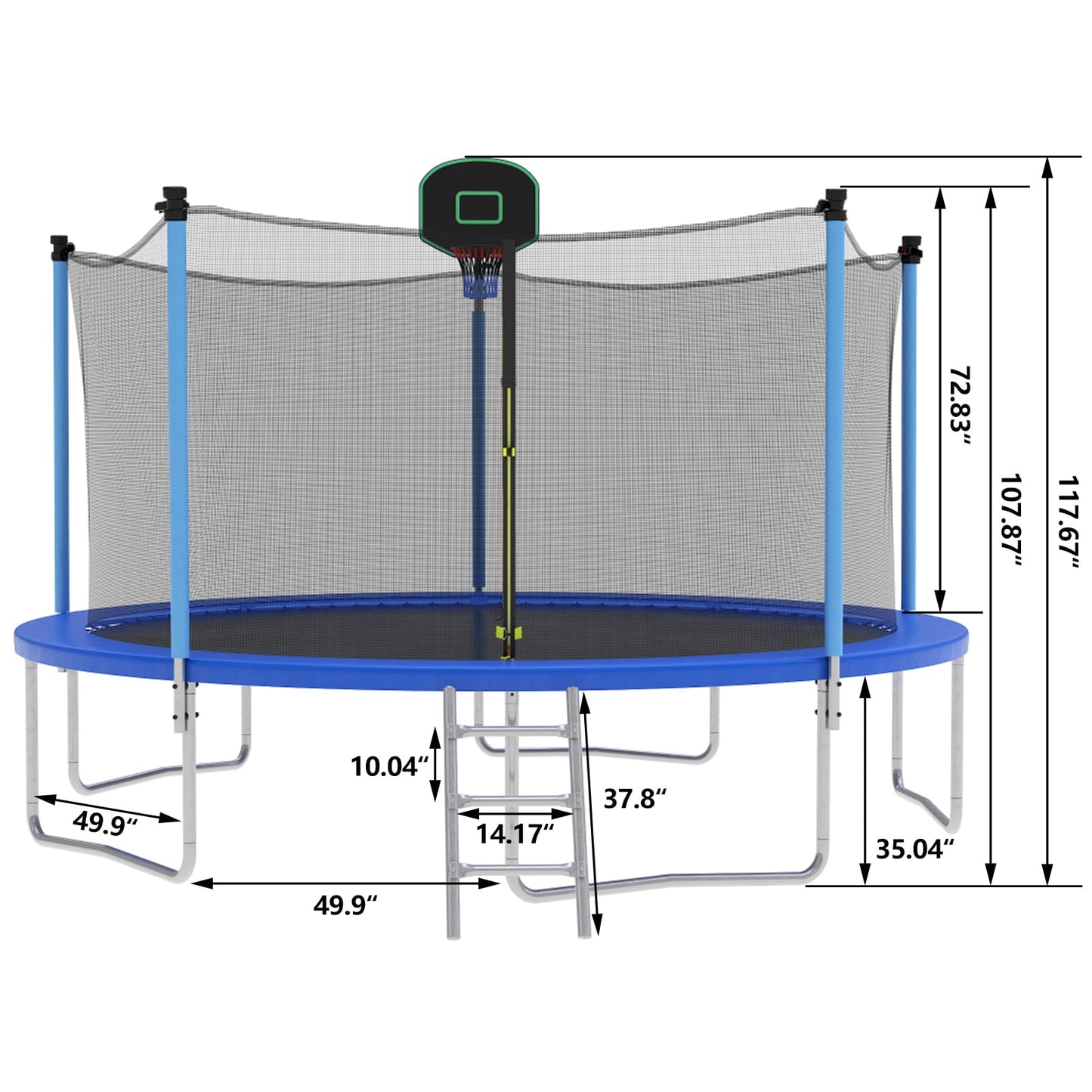 SEGMART 12FT Trampoline for Kids with Basketball Hoop and Enclosure Net/Ladder, Blue