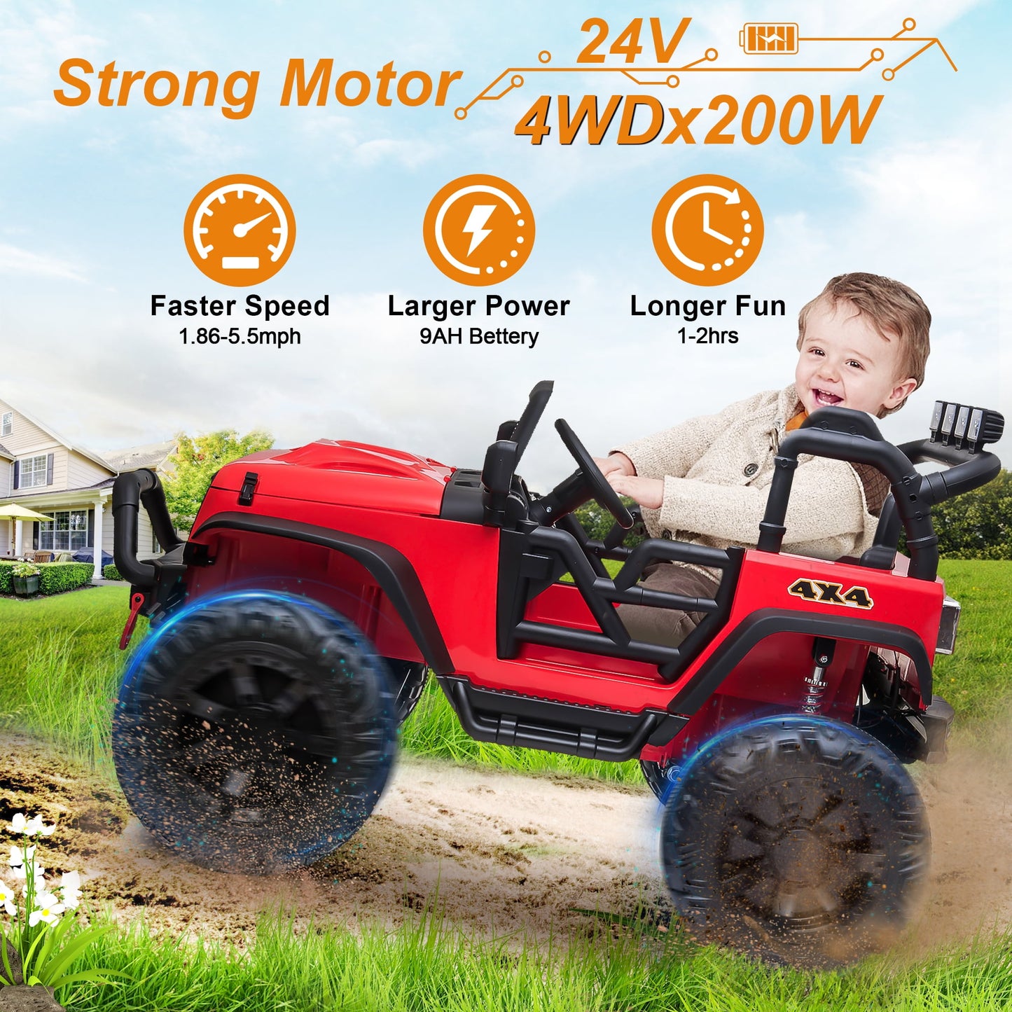 Joyracer 4x4 24V Kids Ride on Truck Car with Remote Control & 2 Seater,800W Motor, 9AH Battery Powered Ride on Toys w/ Spring Suspension,  3 Speeds,LED Lights, MP3/Bluetooth Music for Girl Boy, Pink