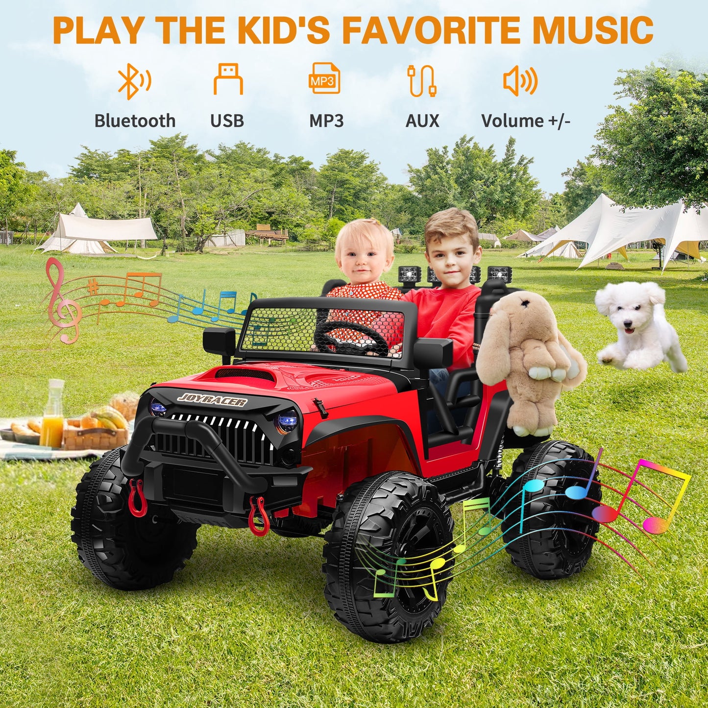 Joyracer 4x4 24V Kids Ride on Truck Car with Remote Control & 2 Seater,800W Motor, 9AH Battery Powered Ride on Toys w/ Spring Suspension,  3 Speeds,LED Lights, MP3/Bluetooth Music for Girl Boy, Pink