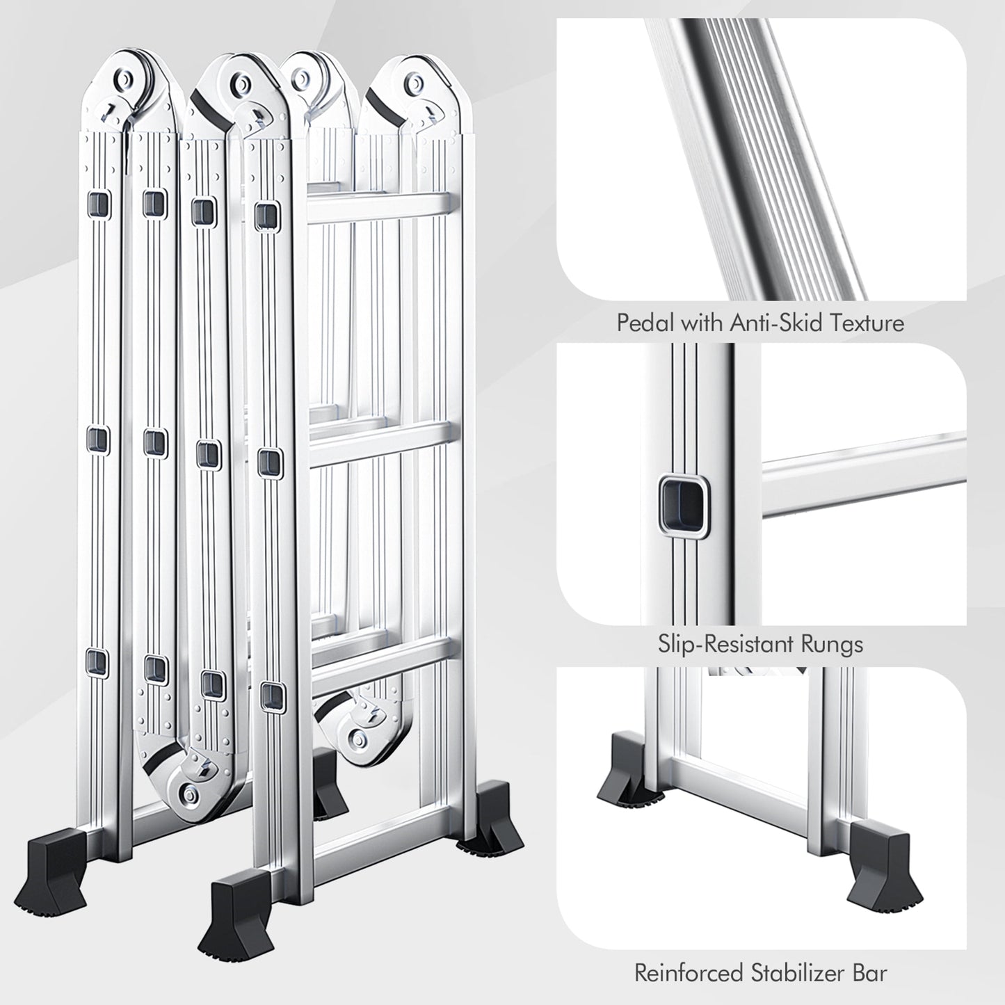 Gymax 12Ft Folding Step Ladder 7-in-1 Aluminium Alloy Extension Ladder 330 Lbs