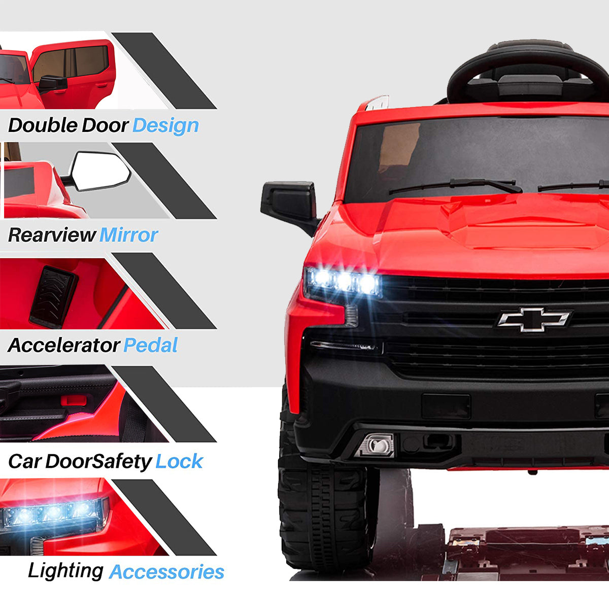 FUNTOK Licensed Chevrolet Silverado 12V Kids Electric Powered Ride on Toy Car with Remote Control & Music Player, Black