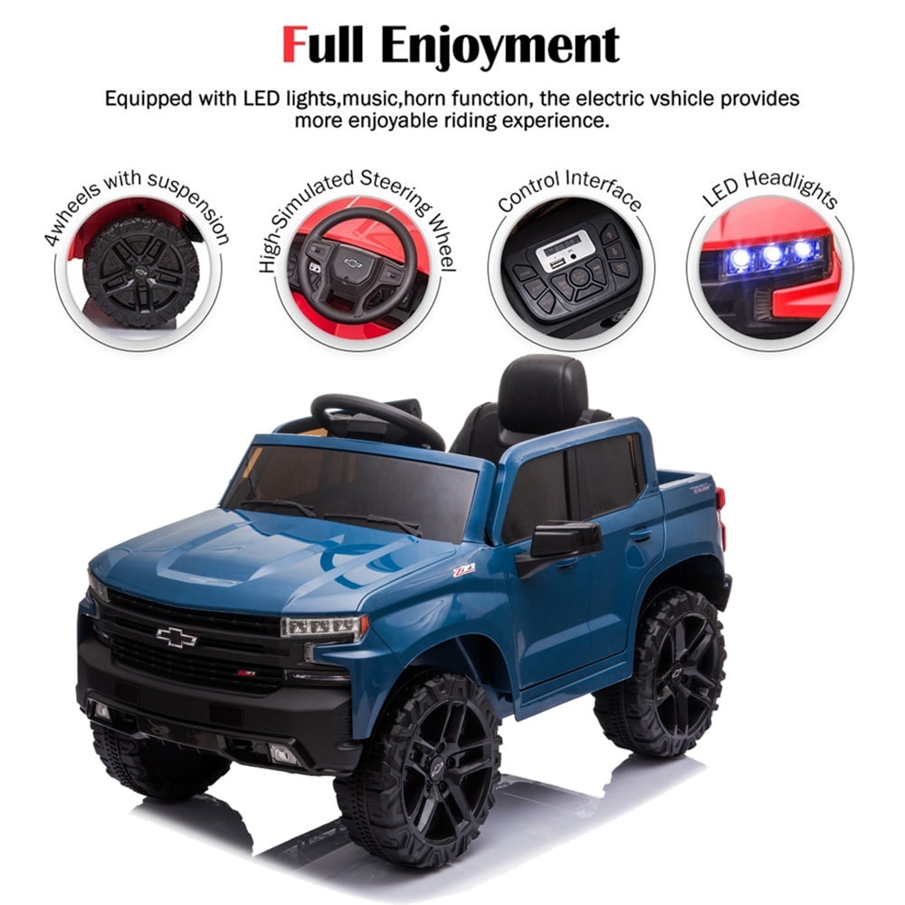 Chevrolet Silverado 12V Ride on Truck, Black Ride on Toys with Remote Control, Battery Powered Ride on Cars for Boys, Electric Cars for Kids to Ride, LED Lights, MP3 Music, Foot Pedal, CL220