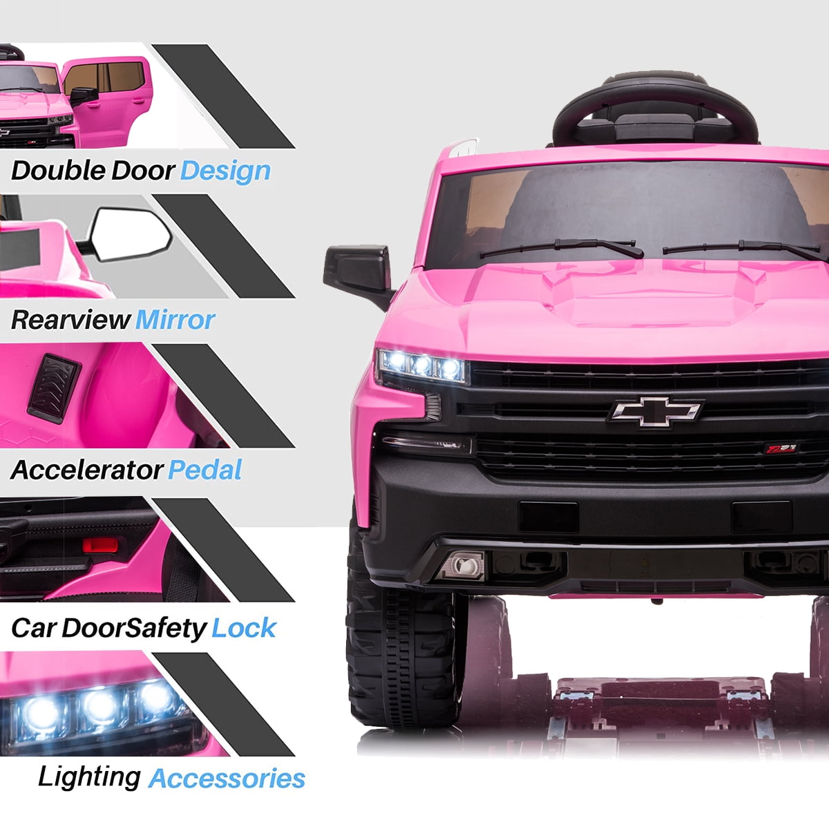 FUNTOK Licensed Chevrolet Silverado 12V Kids Electric Powered Ride on Toy Car with Remote Control & Music Player, Black