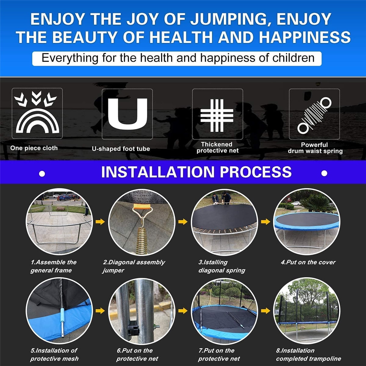 Doufit 10FT Trampoline Jump Recreational Backyard Trampolines Weight Capacity 330LBS with Safe Enclosure Net for 3-4 Kids Adults Indoor Outdoor