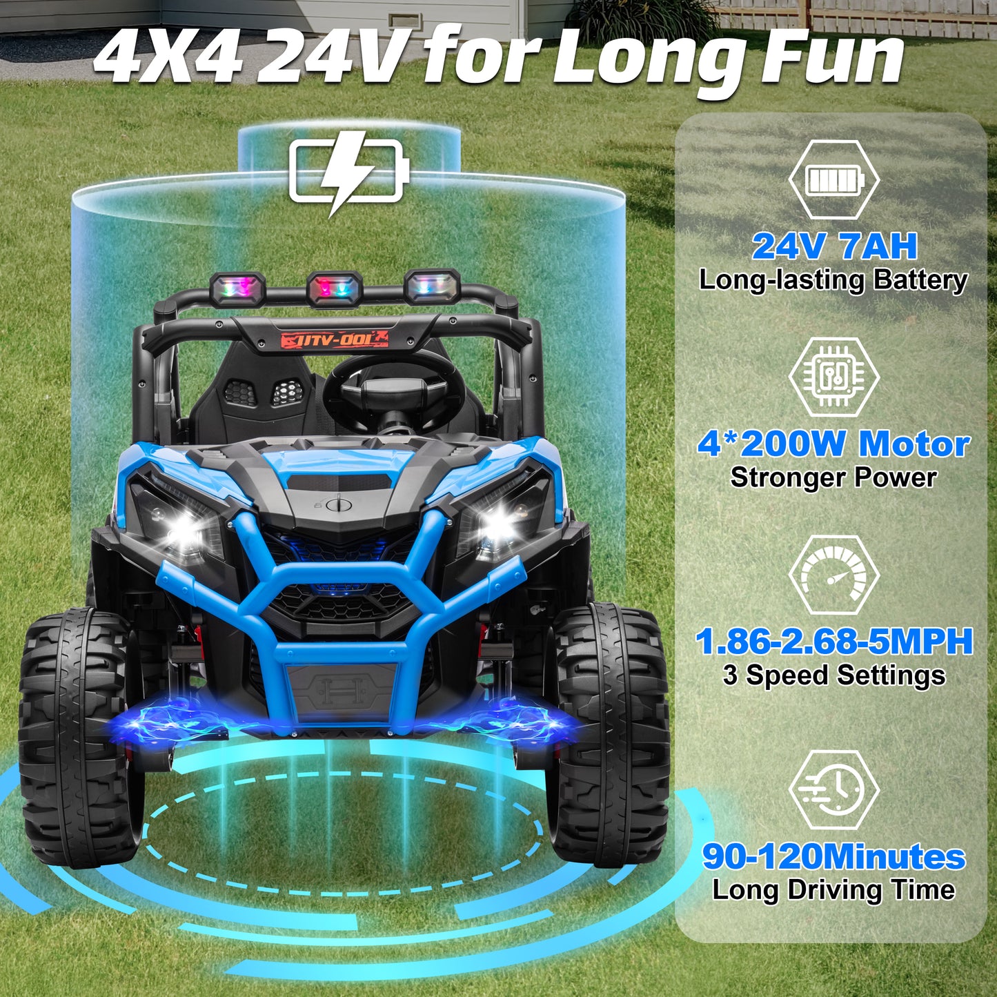 Joyracer 4WD 24V Ride on Toys Car w/ 2 XL Seater Remote Control, Electric Off-Road UTV w/ 4*200W Motor, Powered 4-Wheeler Toy, LED Lights, Spring Suspension, 3 Speeds, Bluetooth Music, Black