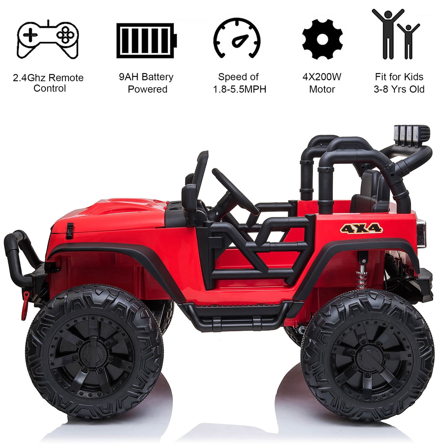Joyracer 4x4 24V Kids Ride on Truck Car with Remote Control & 2 Seater,800W Motor, 9AH Battery Powered Ride on Toys w/ Spring Suspension,  3 Speeds,LED Lights, MP3/Bluetooth Music for Girl Boy, Pink