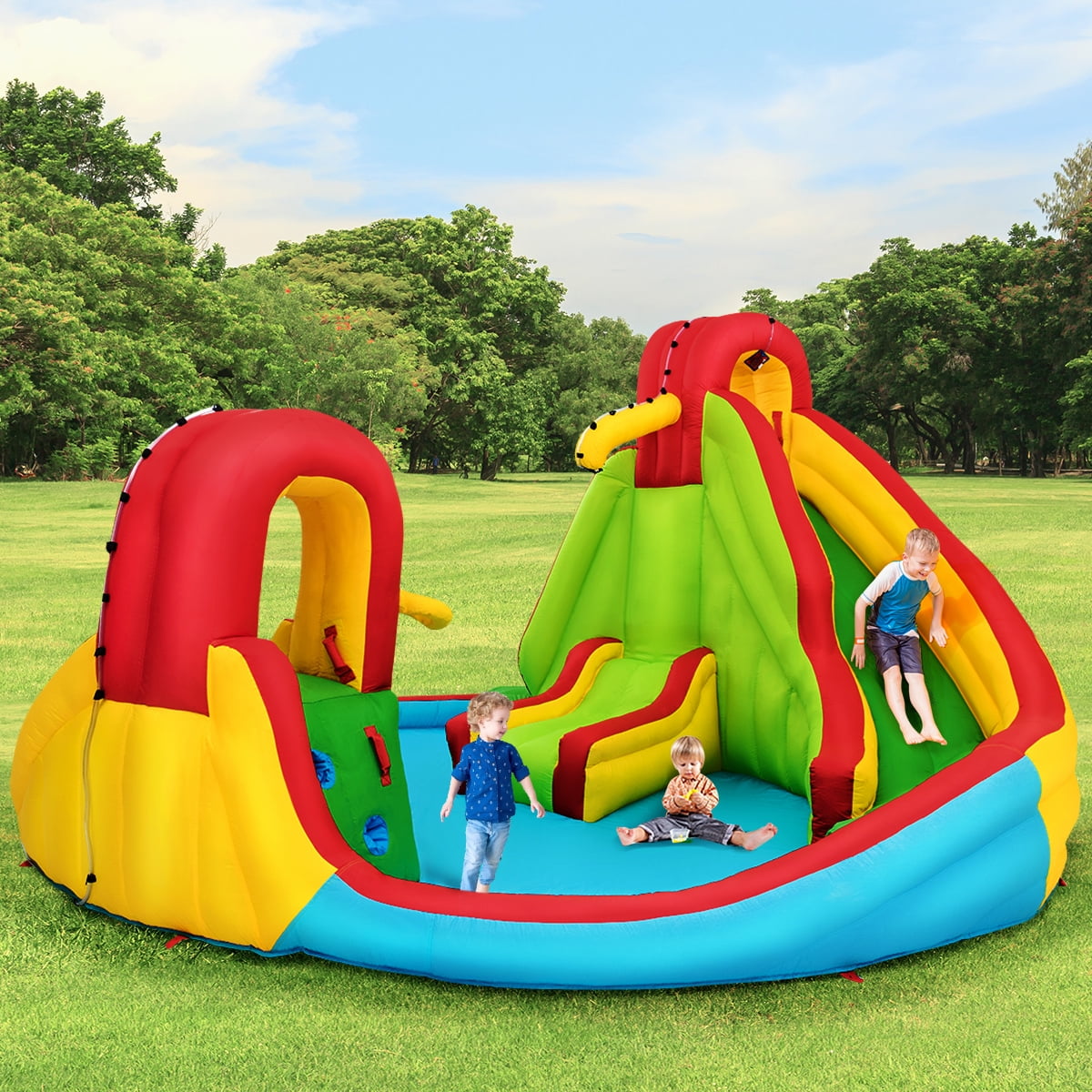 Costway Kids Inflatable Water Slide Bounce Park Splash Pool with Water Cannon & 480W Blower