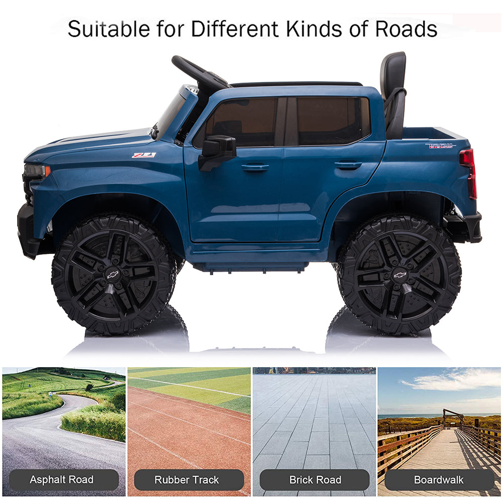 Chevrolet Silverado 12V Powered Ride on Cars for Kids, Remote Control, LED Light, MP3 Player, Electric Ride on Toys Truck for Boys Girls Gifts, White