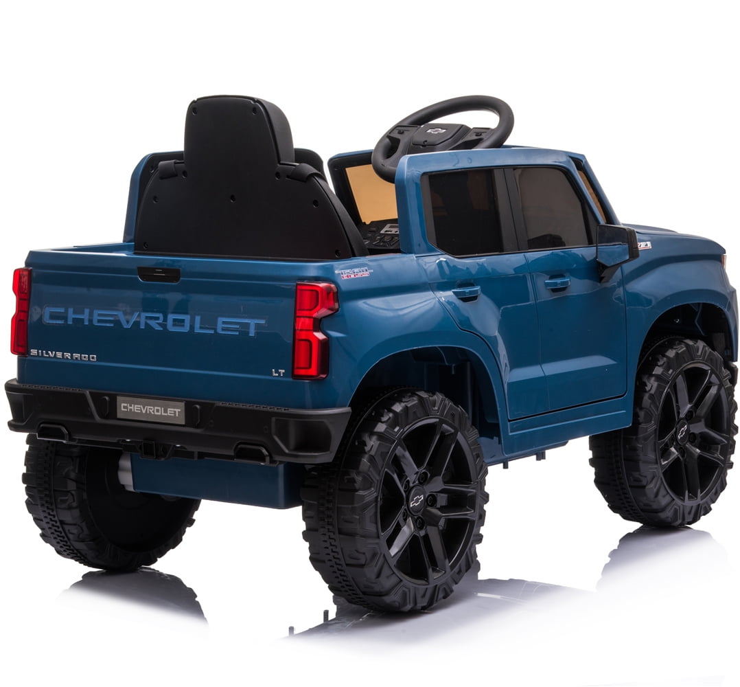 Chevrolet Silverado 12V Ride on Truck, Black Ride on Toys with Remote Control, Battery Powered Ride on Cars for Boys, Electric Cars for Kids to Ride, LED Lights, MP3 Music, Foot Pedal, CL220
