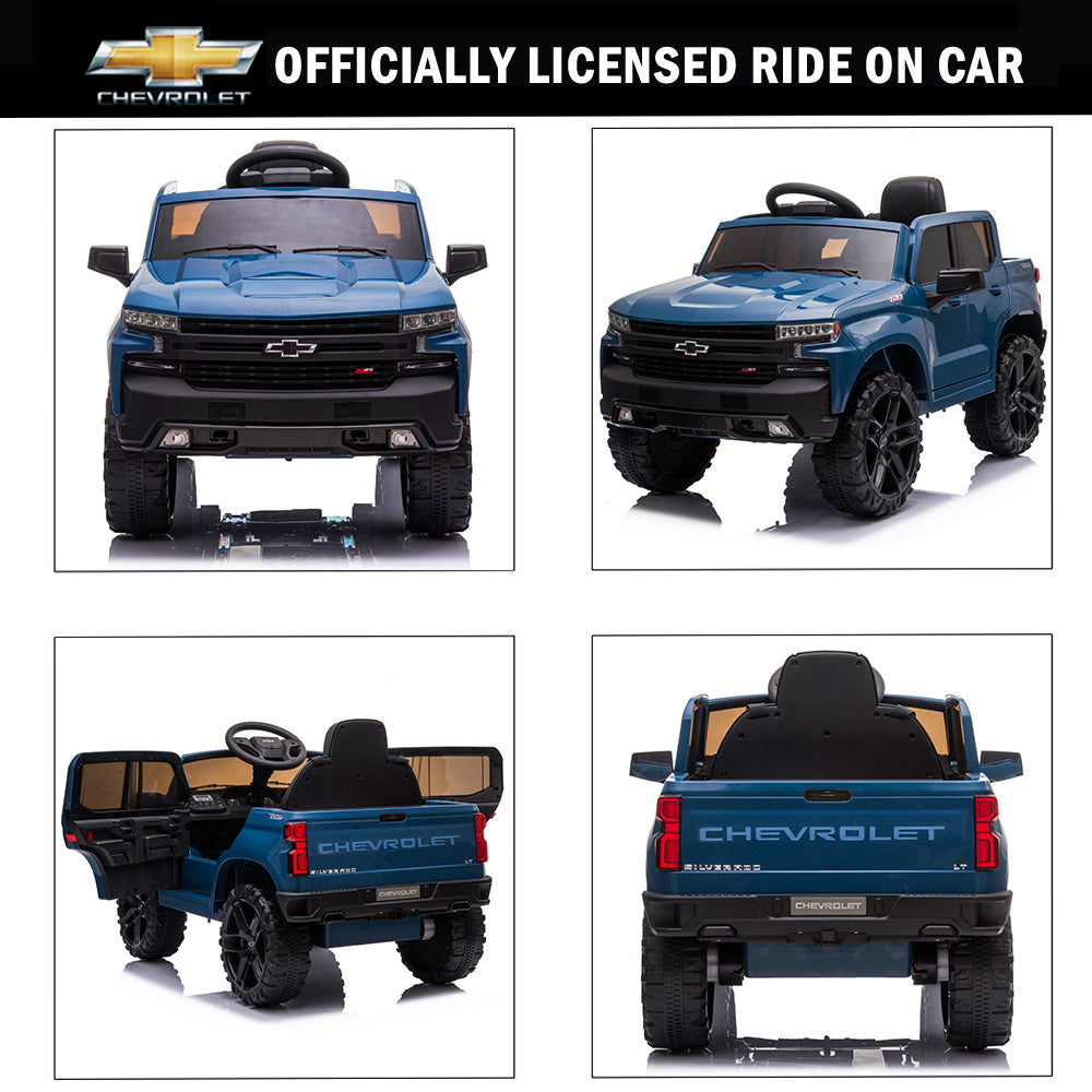 Chevrolet Silverado 12V Powered Ride on Cars for Kids, Remote Control, LED Light, MP3 Player, Electric Ride on Toys Truck for Boys Girls Gifts, White