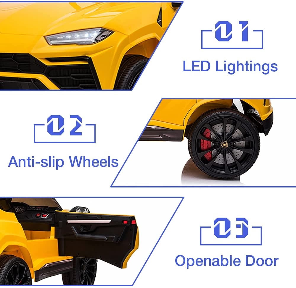 Lamborghini Urus 12V Electric Powered Ride on Car Toys for Girls Boys, Black Kids Electric Vehicles Ride on Toys with Remote Control, Foot Pedal, MP3 Player and LED Headlights, CL61