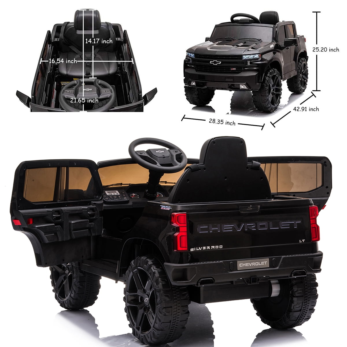 FUNTOK Licensed Chevrolet Silverado 12V Kids Electric Powered Ride on Toy Car with Remote Control & Music Player, Black
