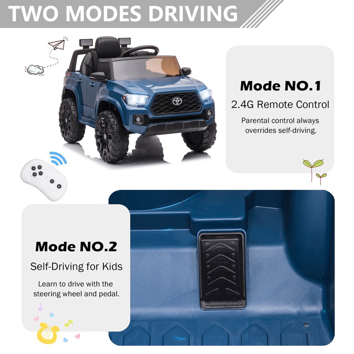 Licensed Toyota Tacoma Electric Ride on Vehicle for Kids, 12V Powered Ride on Car Toys with Remote Control, LED Lights, MP3 Player, Green