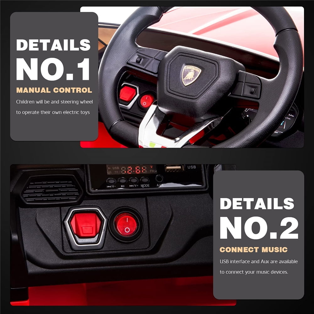 Lamborghini Urus 12V Electric Powered Ride on Car Toys for Girls Boys, Black Kids Electric Vehicles Ride on Toys with Remote Control, Foot Pedal, MP3 Player and LED Headlights, CL61