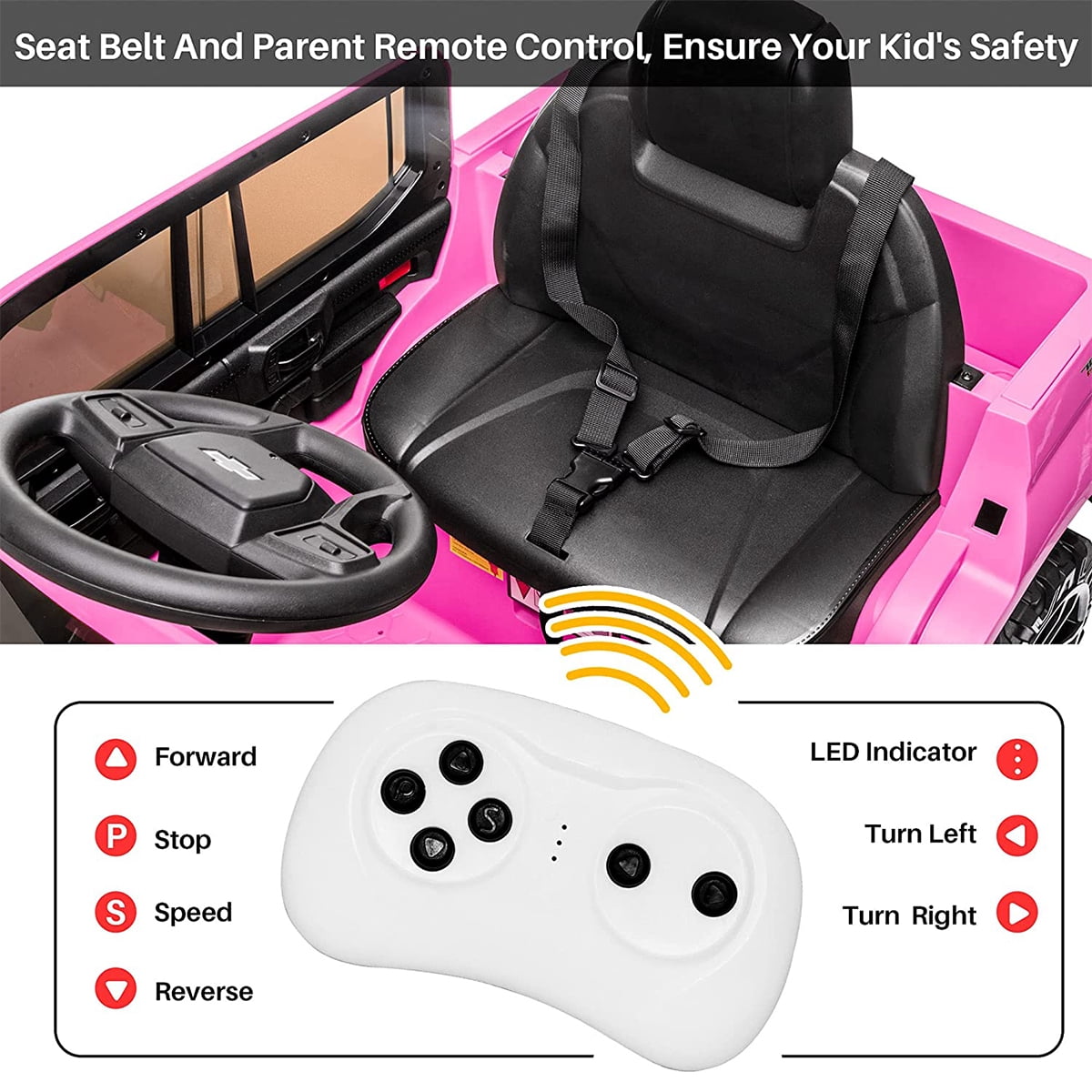 FUNTOK Licensed Chevrolet Silverado 12V Kids Electric Powered Ride on Toy Car with Remote Control & Music Player, Black