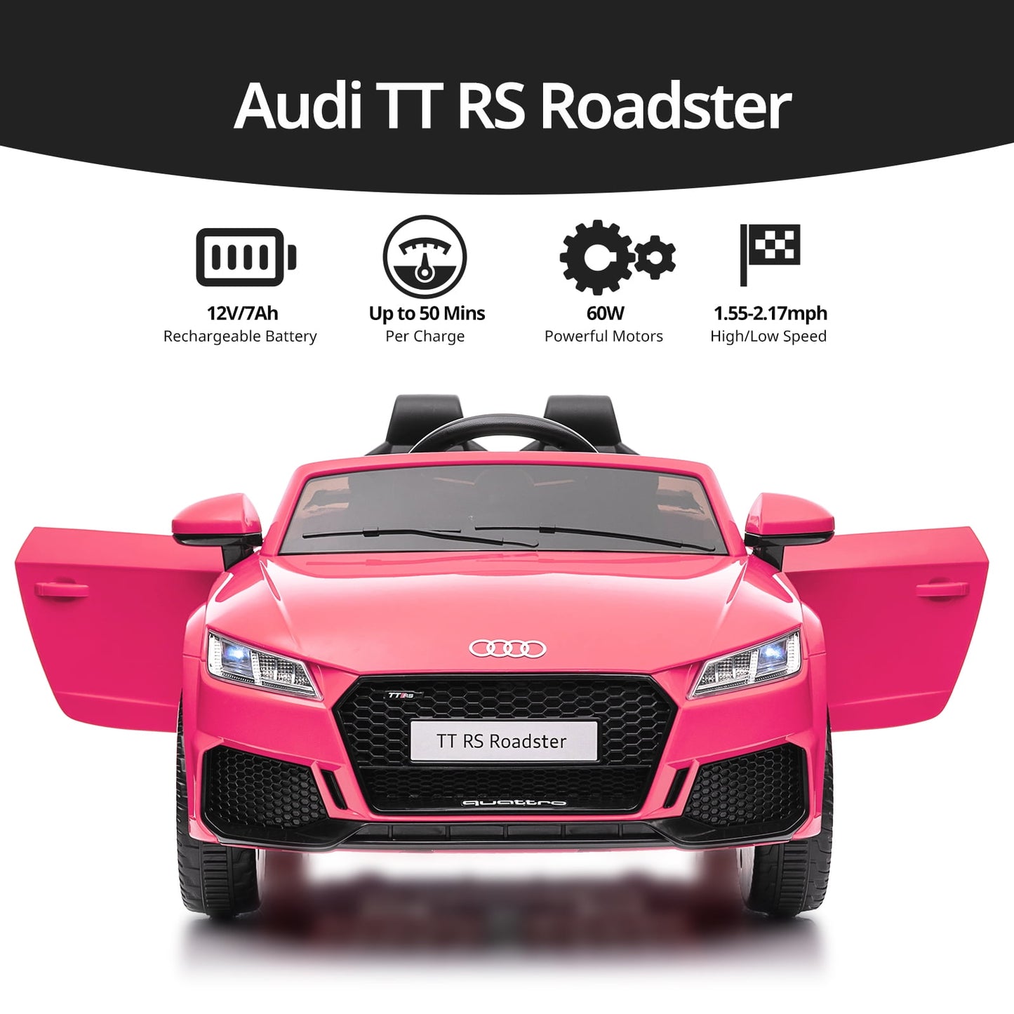 Hikiddo Electric Ride on Car for Kids, Licensed Audi 12V 7Ah Kids Ride-on Toy for Toddlers 2-5 Girl with Remote, Bluetooth - Pink