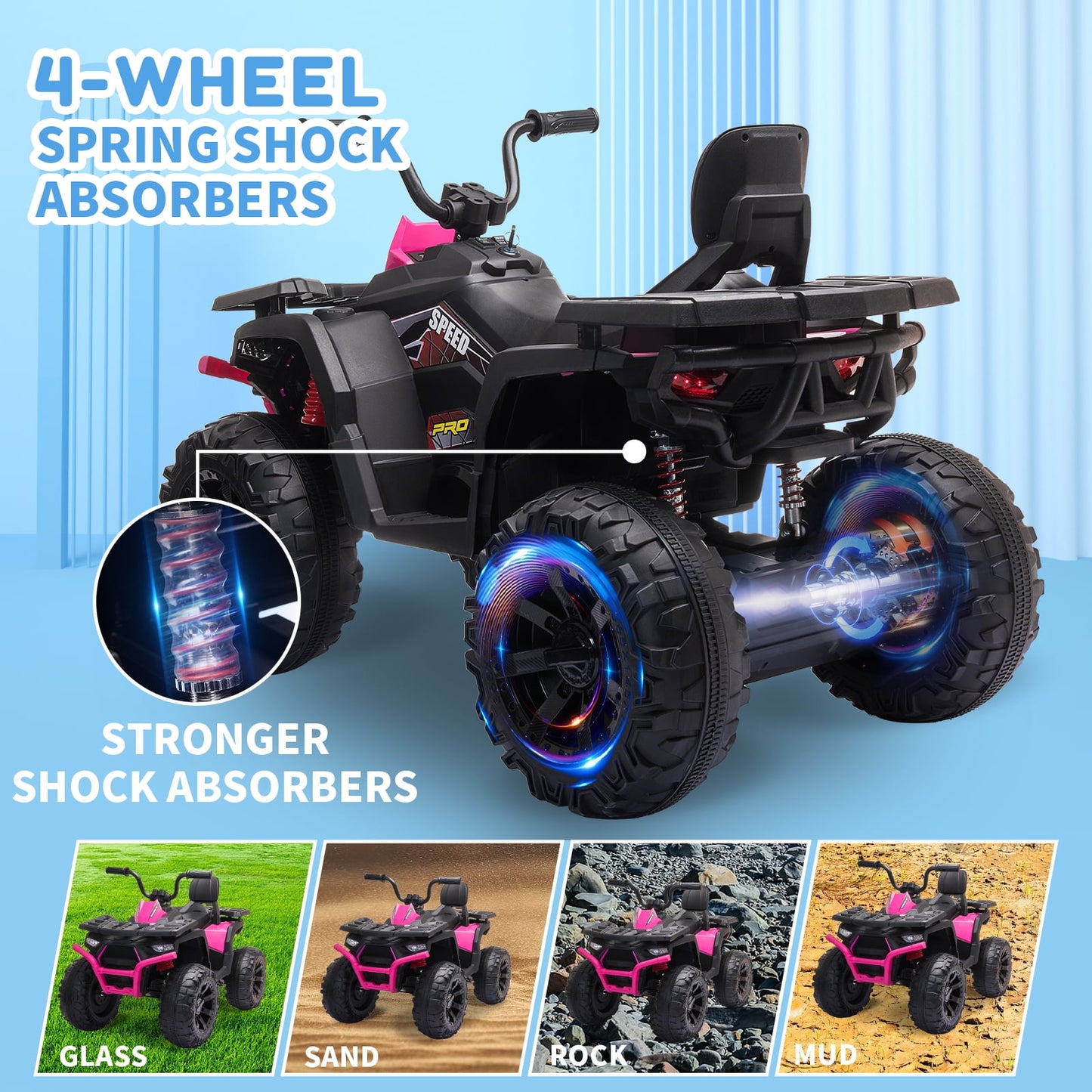 Joyracer 24V Kids Ride on ATV with 2 Seater, 2* 200W Motor 9AH Battery Powered Electric Car w/ LED Lights, High & Low Speed, Music, Suspension, 24 Volt Ride on Toy 4 Wheeler Quad for Boys Girls,Black