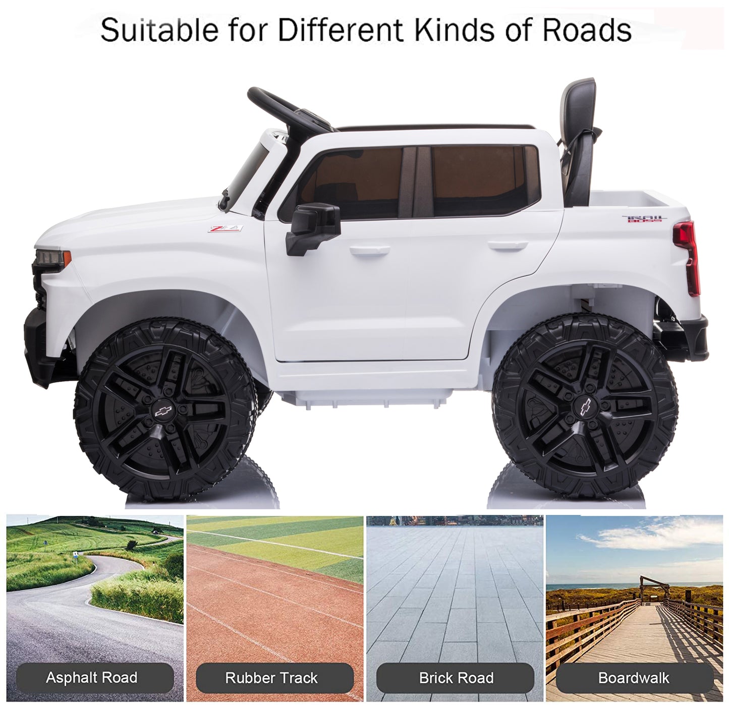 Chevrolet Silverado 12V Powered Ride on Cars for Kids, Remote Control, LED Light, MP3 Player, Electric Ride on Toys Truck for Boys Girls Gifts, White