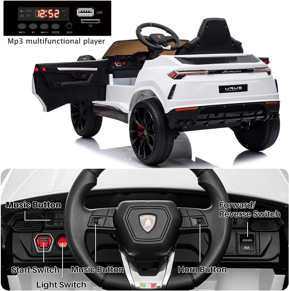 Lamborghini Urus 12V Electric Powered Ride on Car Toys for Girls Boys, Black Kids Electric Vehicles Ride on Toys with Remote Control, Foot Pedal, MP3 Player and LED Headlights, CL61