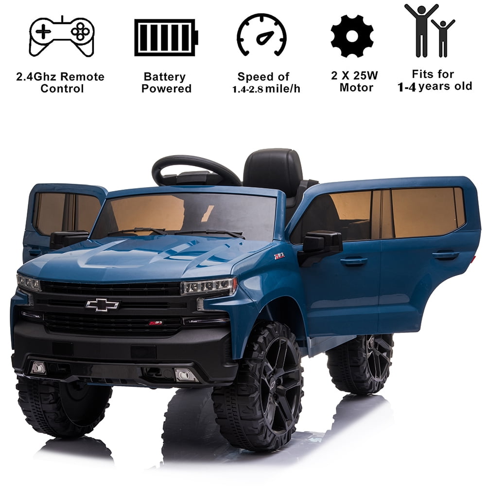 Chevrolet Silverado 12V Powered Ride on Cars for Kids, Remote Control, LED Light, MP3 Player, Electric Ride on Toys Truck for Boys Girls Gifts, White
