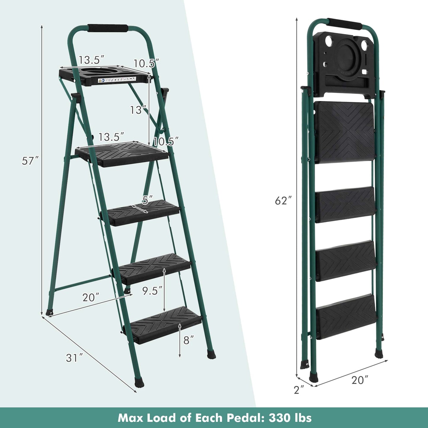 Costway 4 Step Ladder Folding Portable Anti-Slip Steel Step Stool 330lbs with Tool Platform