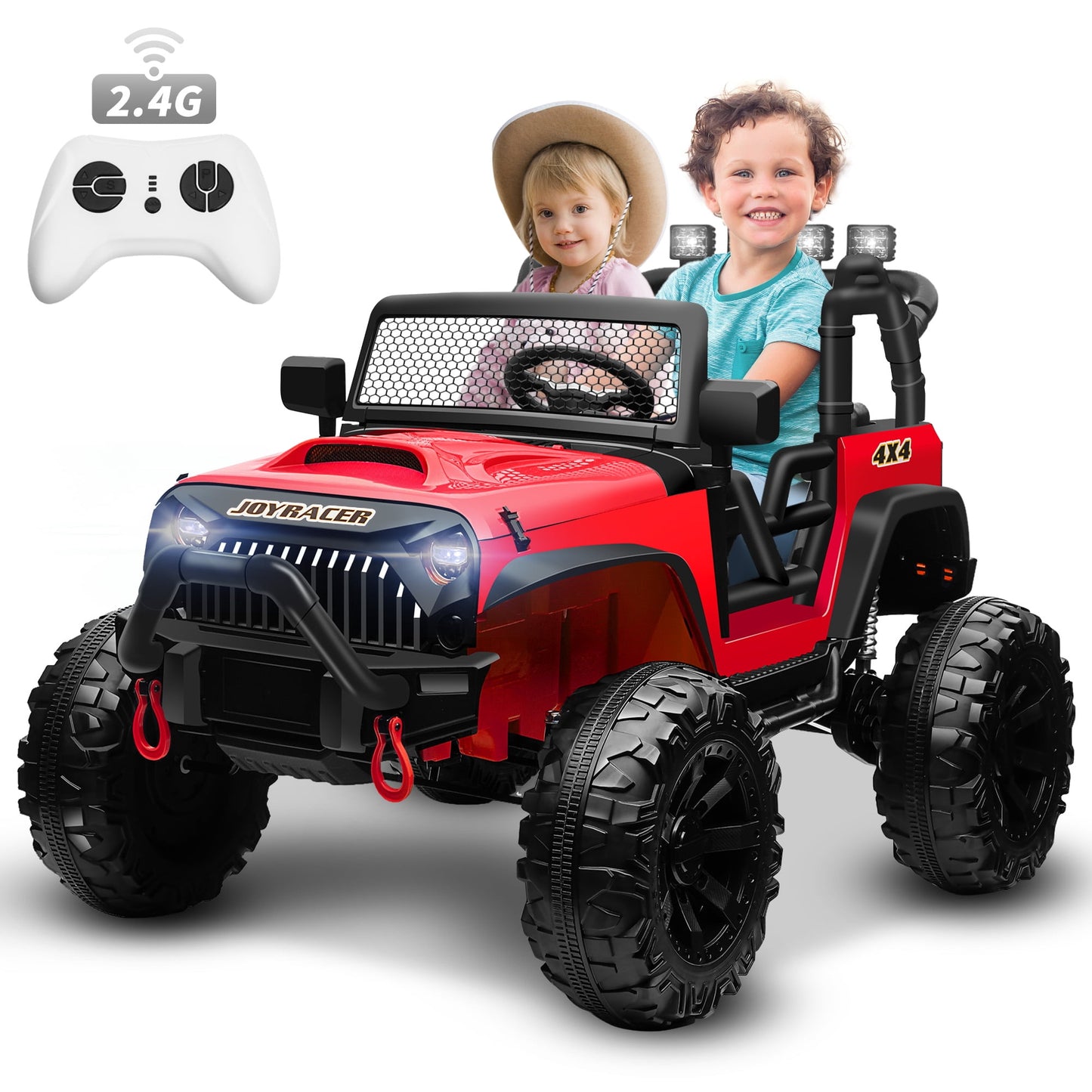 Joyracer 4x4 24V Kids Ride on Truck Car with Remote Control & 2 Seater,800W Motor, 9AH Battery Powered Ride on Toys w/ Spring Suspension,  3 Speeds,LED Lights, MP3/Bluetooth Music for Girl Boy, Pink